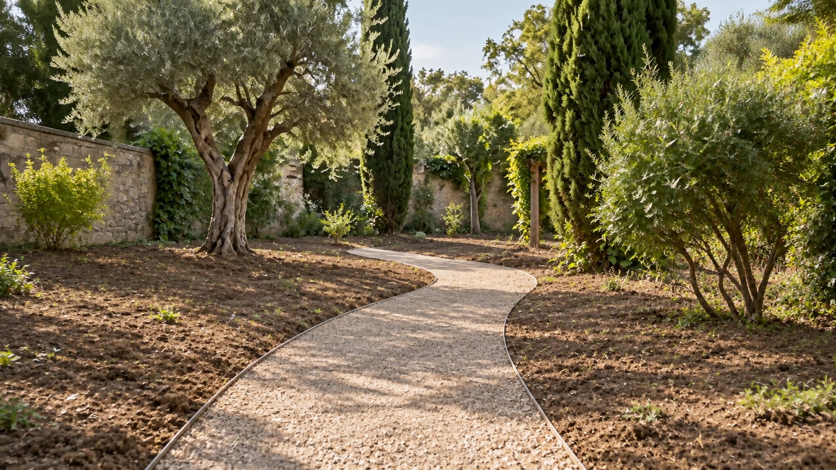 Concept del giardino prima della sistemazione, con terreno preparato