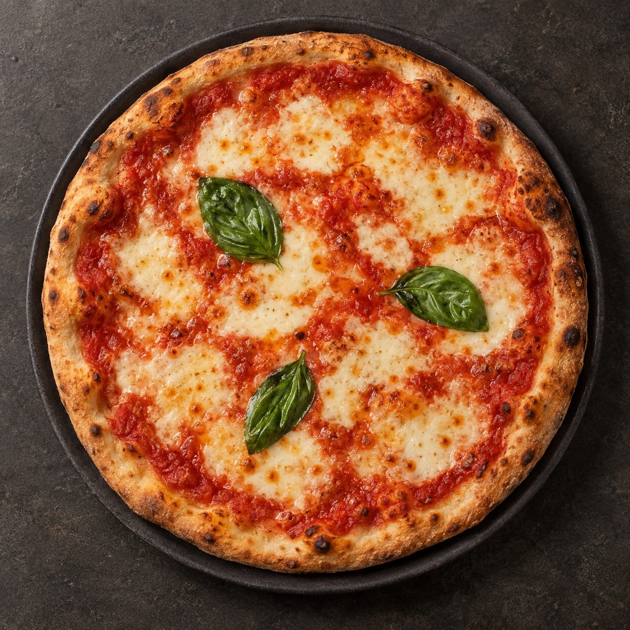 Pizza Margherita con mozzarella e basilico